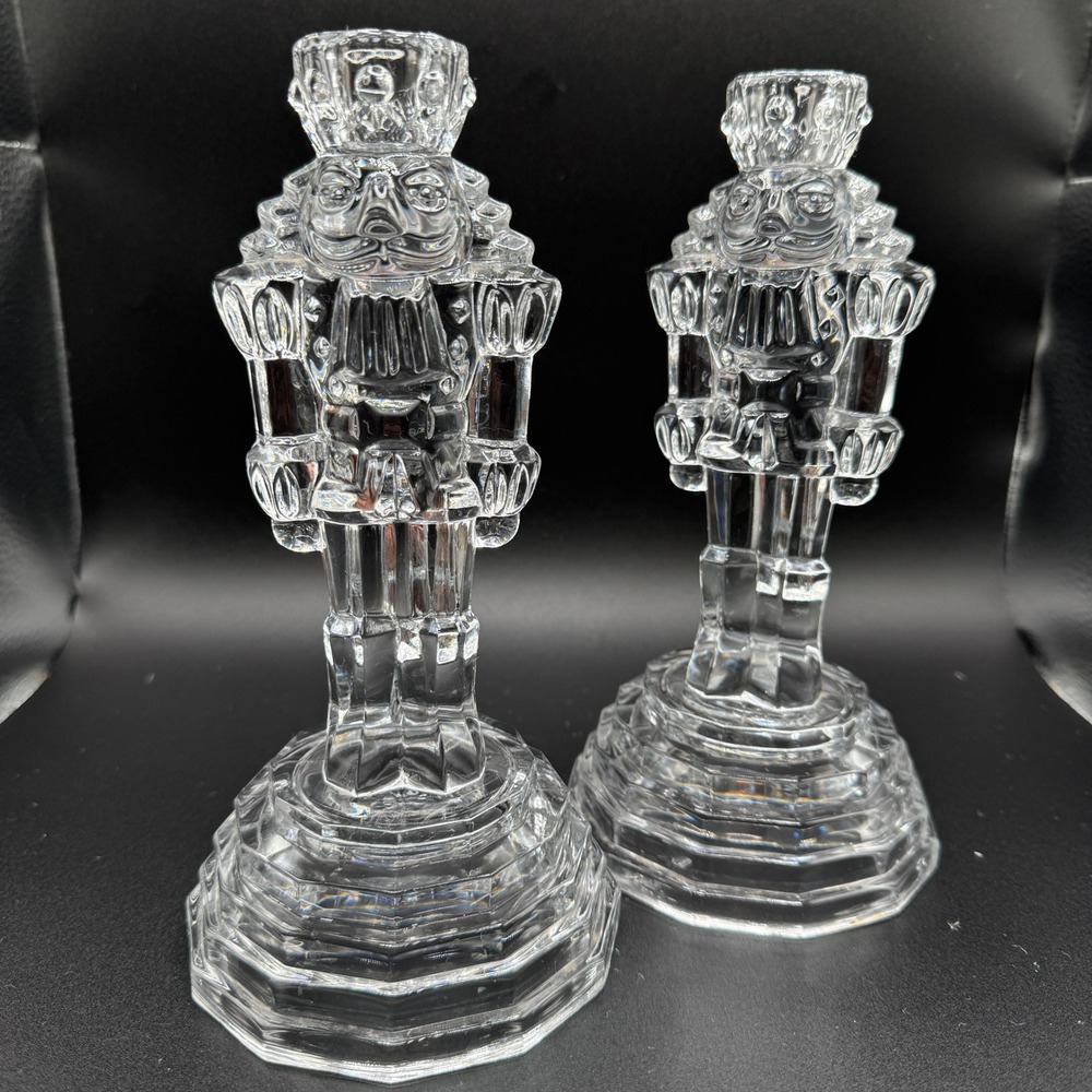 Vintage Crystal Nutcracker Princess House Candlestick Holders 2 Heavy Holiday - Picture 9 of 9